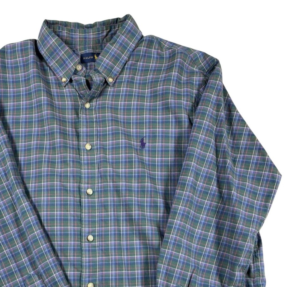 Polo Ralph Lauren Shirt Mens XL Green Blue Plaid Long Sleeve Button Down Pony